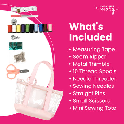 Everything Mary Travel Sewing Kit Organizer – Pink & Clear Mini Sewing Storage for Travel