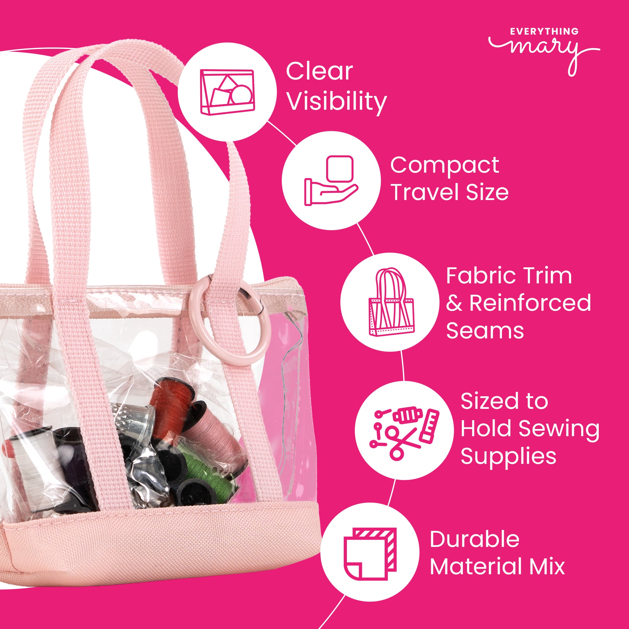 Everything Mary Travel Sewing Kit Organizer – Pink & Clear Mini Sewing Storage for Travel