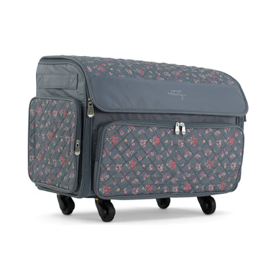 Everything Mary XL Rolling Sewing Machine Case with Wheels in Grey Quilted Floral – Sewing Machine Tote Bag for Travel, Classes & Quilting