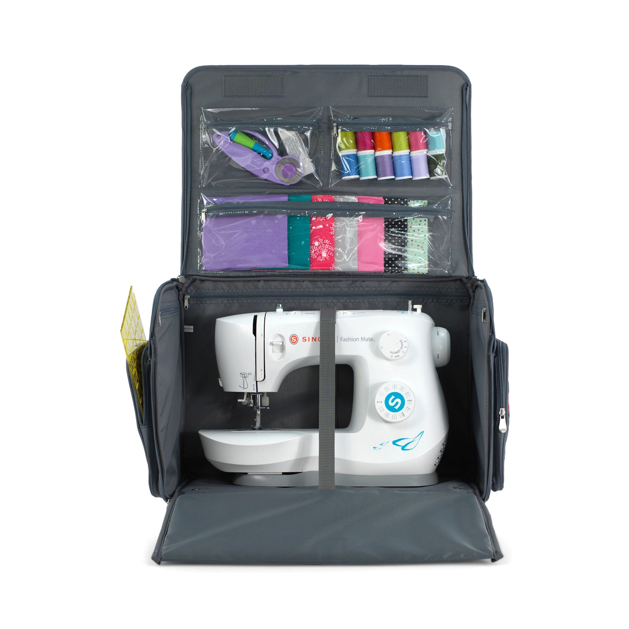 Everything Mary XL Rolling Sewing Machine Case with Wheels in Grey Quilted Floral – Sewing Machine Tote Bag for Travel, Classes & Quilting