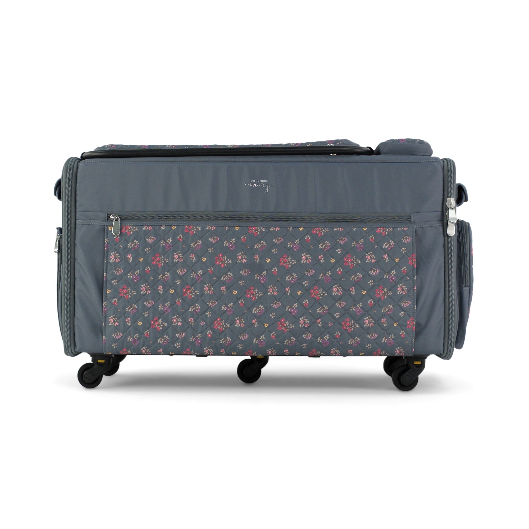 Everything Mary Jumbo Rolling Sewing Machine Case with 5 Wheels in Grey Quilted Floral – Extra-Large Padded Craft Storage Tote for Travel & Classes