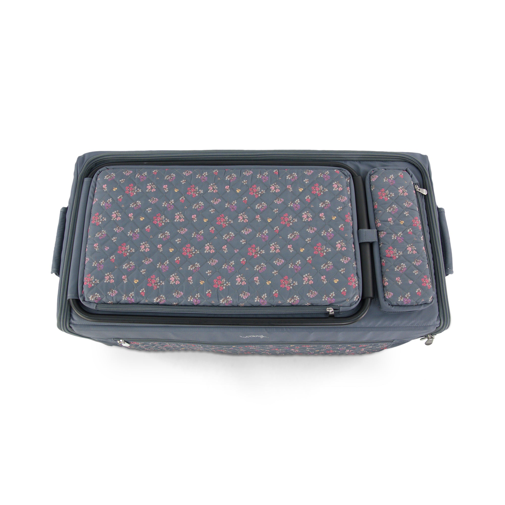 Everything Mary Jumbo Rolling Sewing Machine Case with 5 Wheels in Grey Quilted Floral – Extra-Large Padded Craft Storage Tote for Travel & Classes