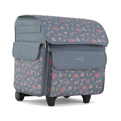 Everything Mary Rolling Serger Tote with Wheels in Grey Quilted Floral – Serger Machine Carrying Case with Securing Strap for Travel & Classes