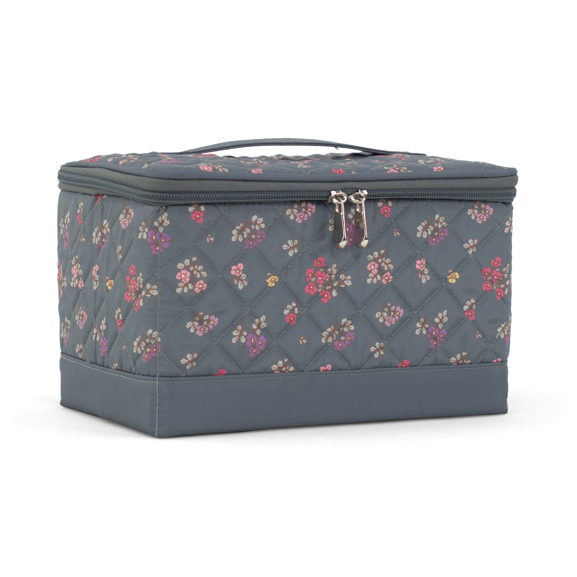 Everything Mary Sewing Box Organizer in Grey Quilted Floral – Soft-Side Collapsible Sewing Kit Caddy with Pin Cushion & Storage Pocket for Notions
