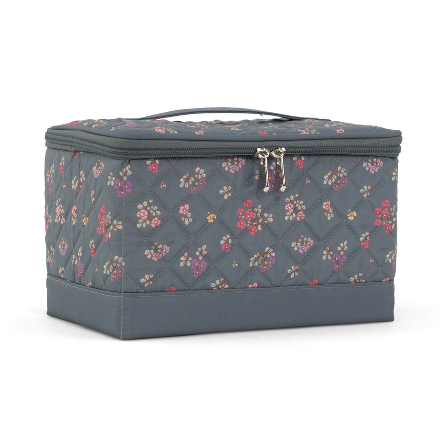 Everything Mary Sewing Box Organizer in Grey Quilted Floral – Soft-Side Collapsible Sewing Kit Caddy with Pin Cushion & Storage Pocket for Notions