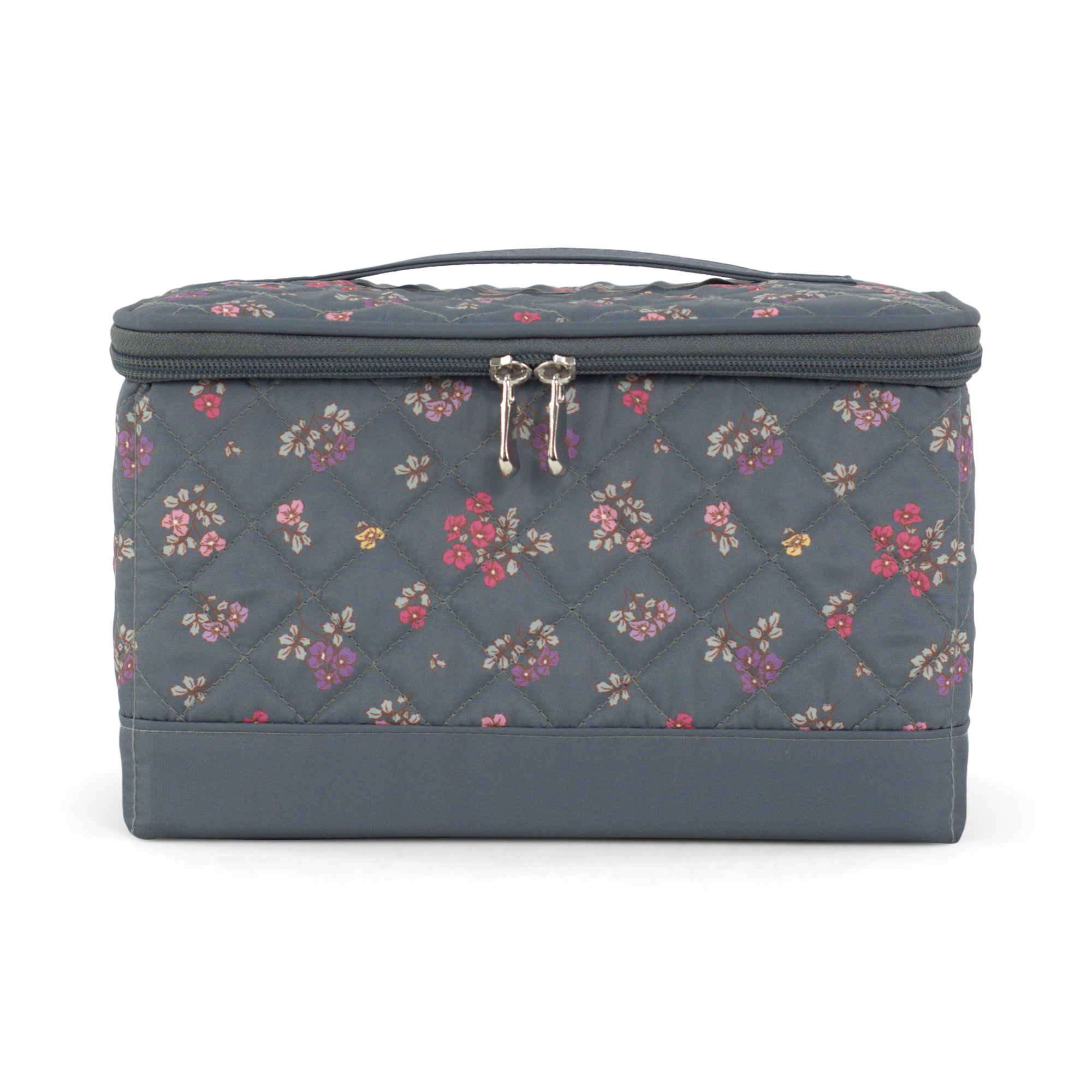 Everything Mary Sewing Box Organizer in Grey Quilted Floral – Soft-Side Collapsible Sewing Kit Caddy with Pin Cushion & Storage Pocket for Notions
