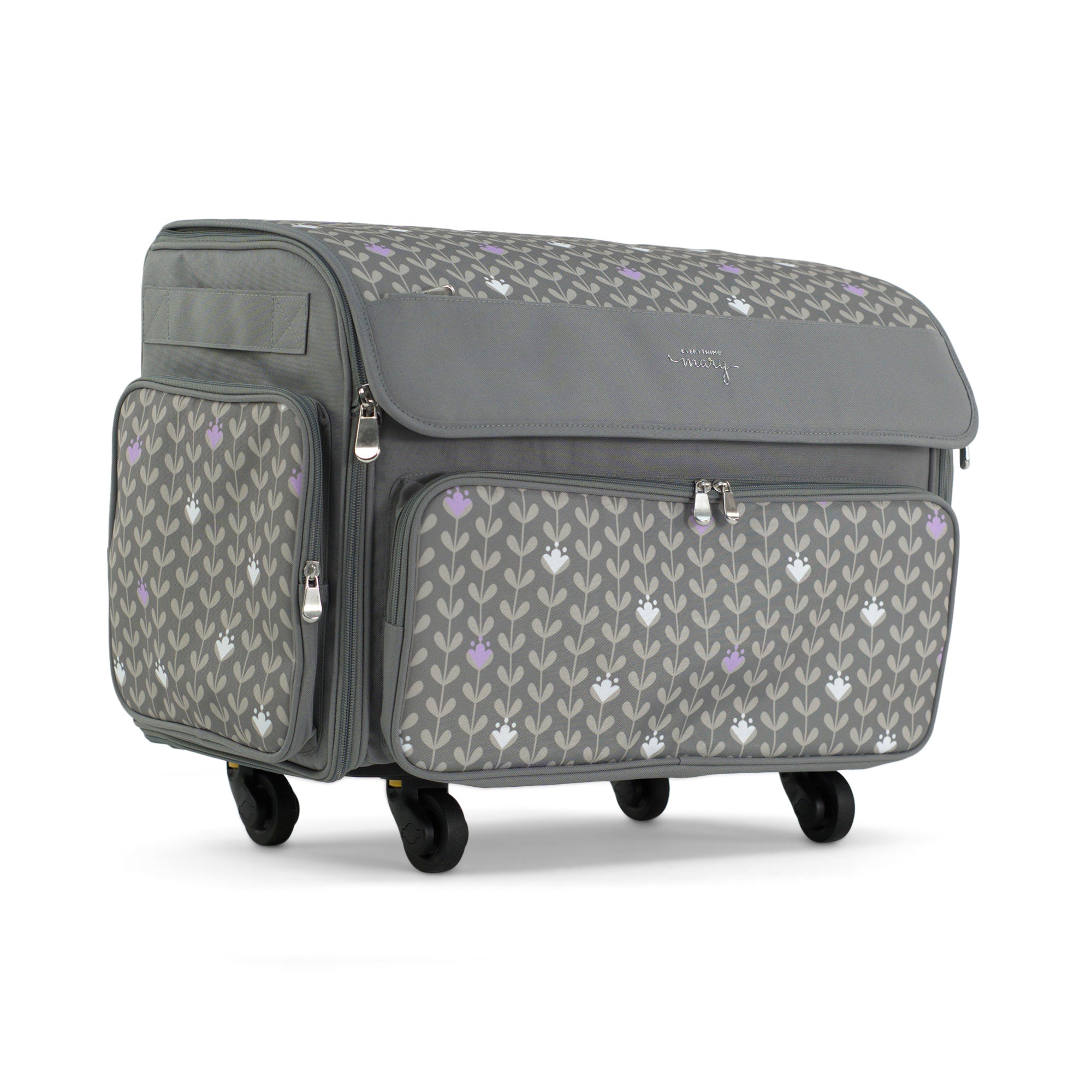Everything Mary XL Rolling Sewing Machine Case with Wheels in Purple Floral – Sewing Machine Tote Bag for Travel, Classes & Quilting