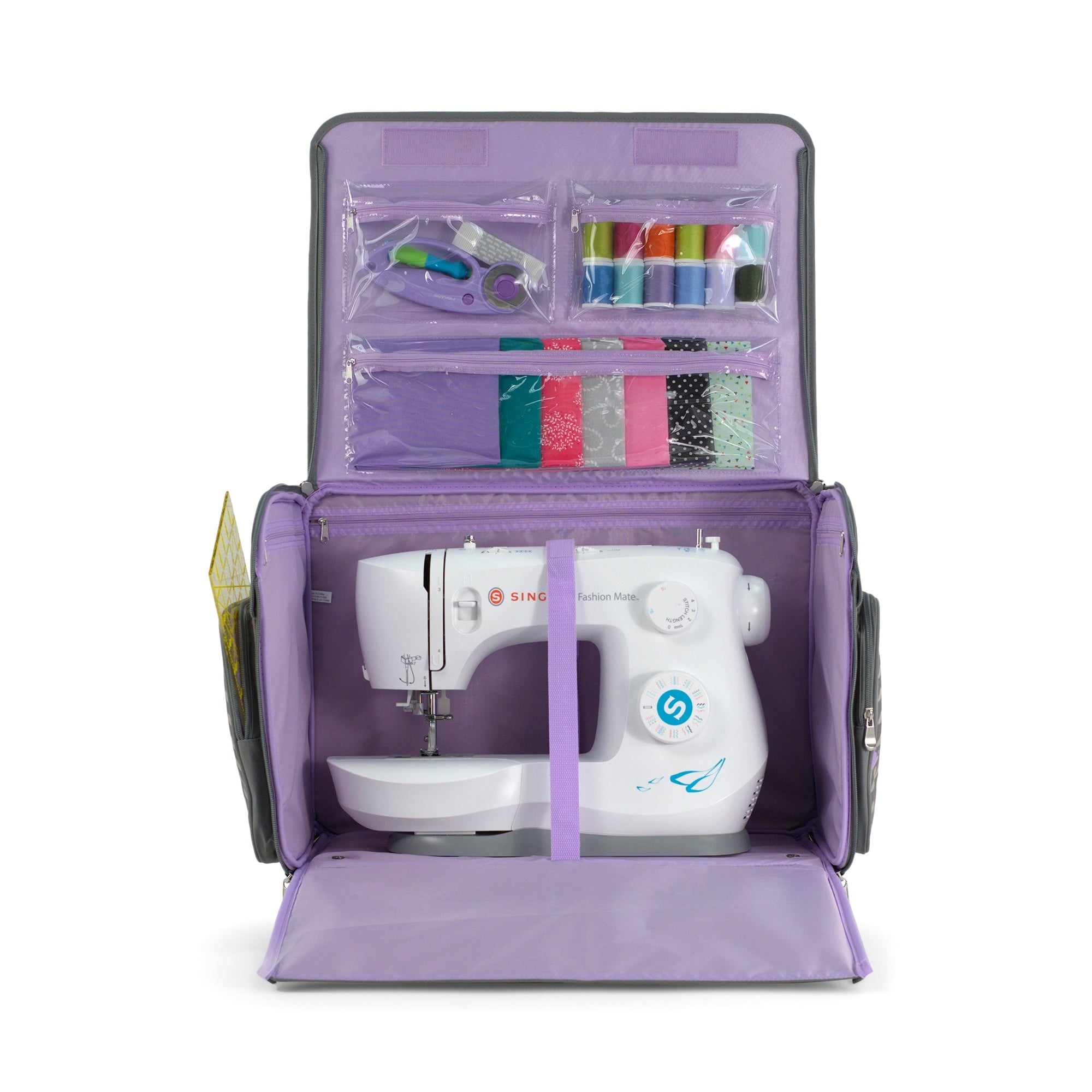 Everything Mary XL Rolling Sewing Machine Case with Wheels in Purple Floral – Sewing Machine Tote Bag for Travel, Classes & Quilting