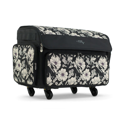 Everything Mary XL Rolling Sewing Machine Case with Wheels in Black Floral – Sewing Machine Tote Bag for Travel, Classes & Quilting