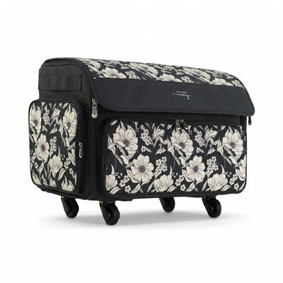 Everything Mary XL Rolling Sewing Machine Case with Wheels in Black Floral – Sewing Machine Tote Bag for Travel, Classes & Quilting