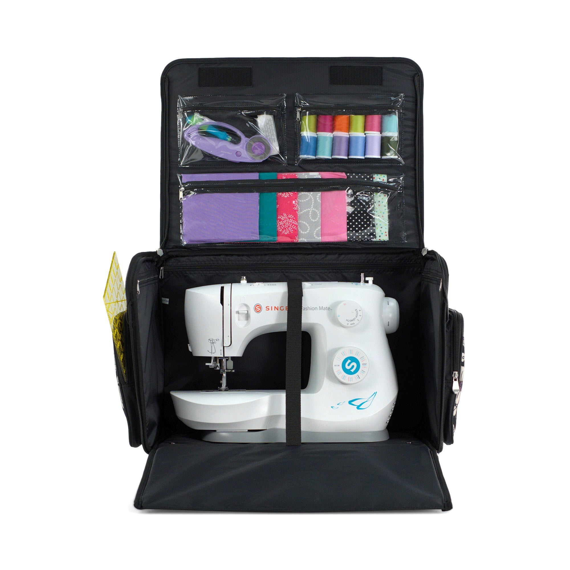 Everything Mary XL Rolling Sewing Machine Case with Wheels in Black Floral – Sewing Machine Tote Bag for Travel, Classes & Quilting