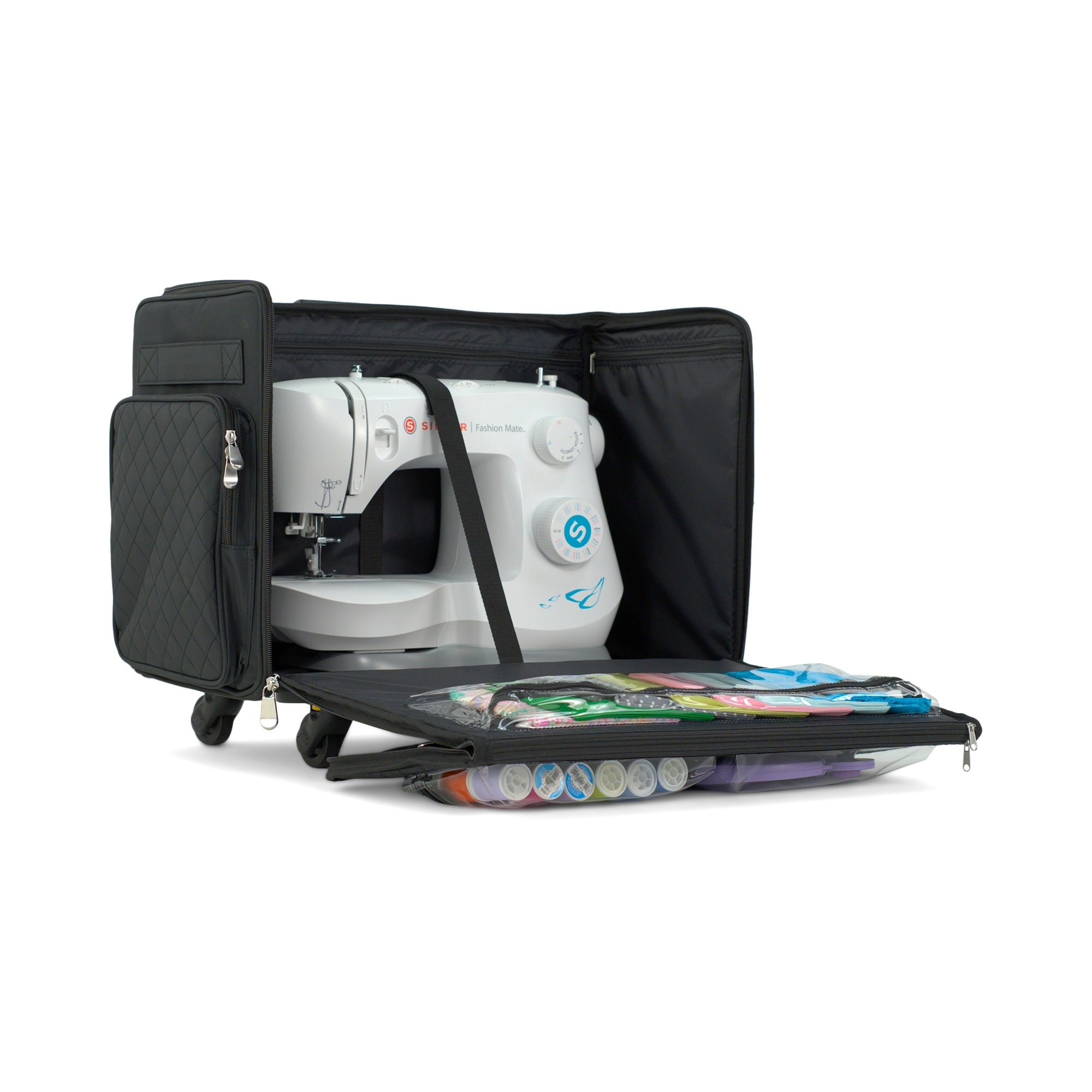 Everything Mary XL Rolling Sewing Machine Case with Wheels in Black Quilted – Sewing Machine Tote Bag for Travel, Classes & Quilting