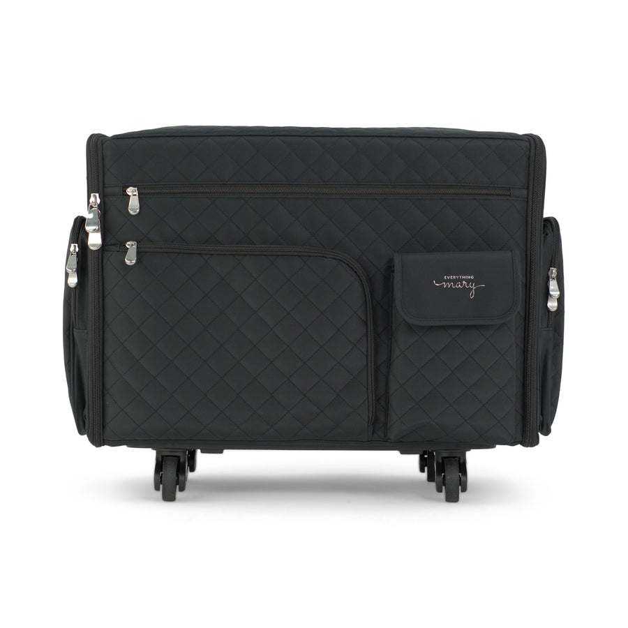 Everything Mary XL Rolling Sewing Machine Case with Wheels in Black Quilted – Sewing Machine Tote Bag for Travel, Classes & Quilting