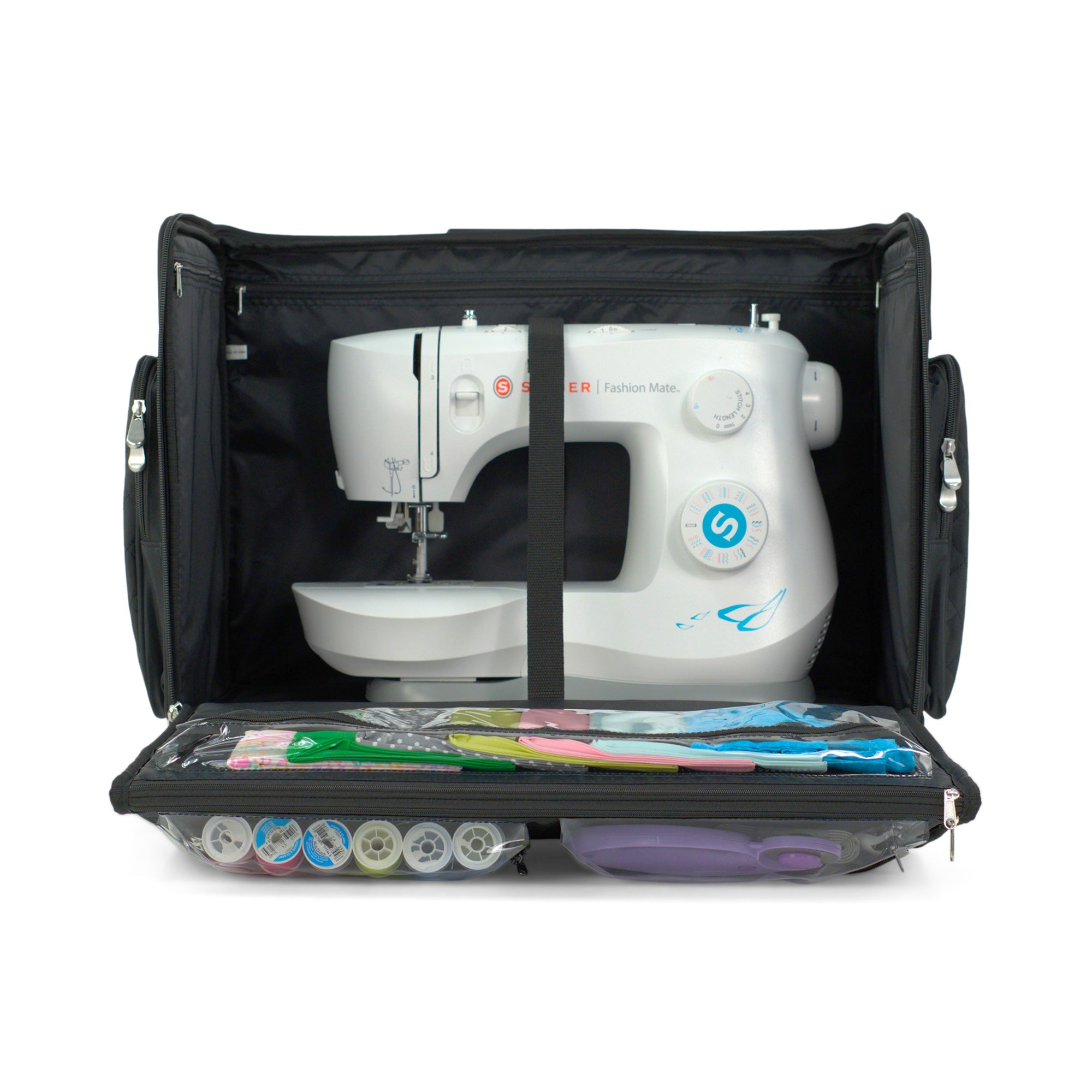 Everything Mary XL Rolling Sewing Machine Case with Wheels in Black Quilted – Sewing Machine Tote Bag for Travel, Classes & Quilting