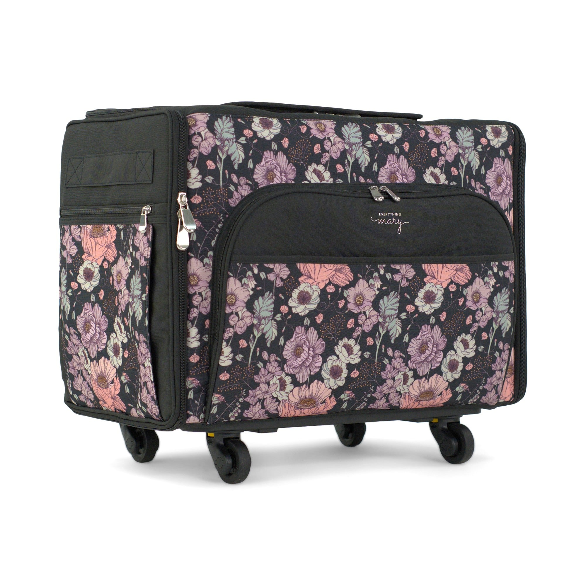 Everything Mary XL Rolling Sewing Machine Case with Wheels in Purple Flower – Sewing Machine Tote Bag for Travel, Classes & Quilting