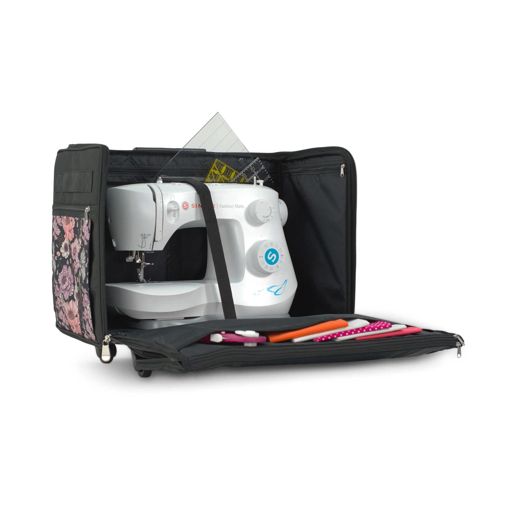 Everything Mary XL Rolling Sewing Machine Case with Wheels in Purple Flower – Sewing Machine Tote Bag for Travel, Classes & Quilting