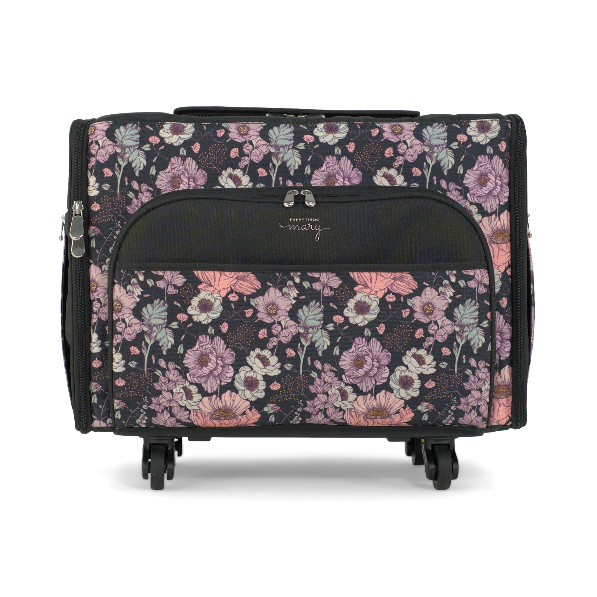 Everything Mary XL Rolling Sewing Machine Case with Wheels in Purple Flower – Sewing Machine Tote Bag for Travel, Classes & Quilting
