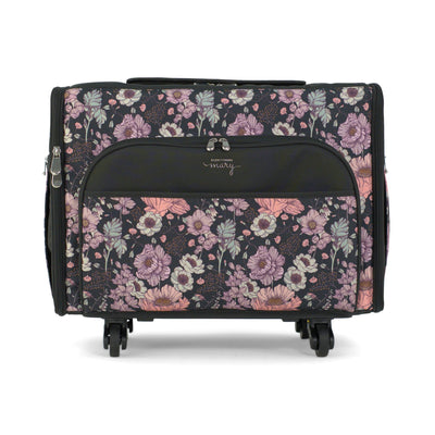 Everything Mary XL Rolling Sewing Machine Case with Wheels in Purple Flower – Sewing Machine Tote Bag for Travel, Classes & Quilting