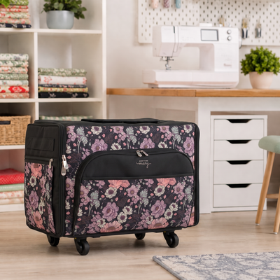Everything Mary XL Rolling Sewing Machine Case with Wheels in Purple Flower – Sewing Machine Tote Bag for Travel, Classes & Quilting