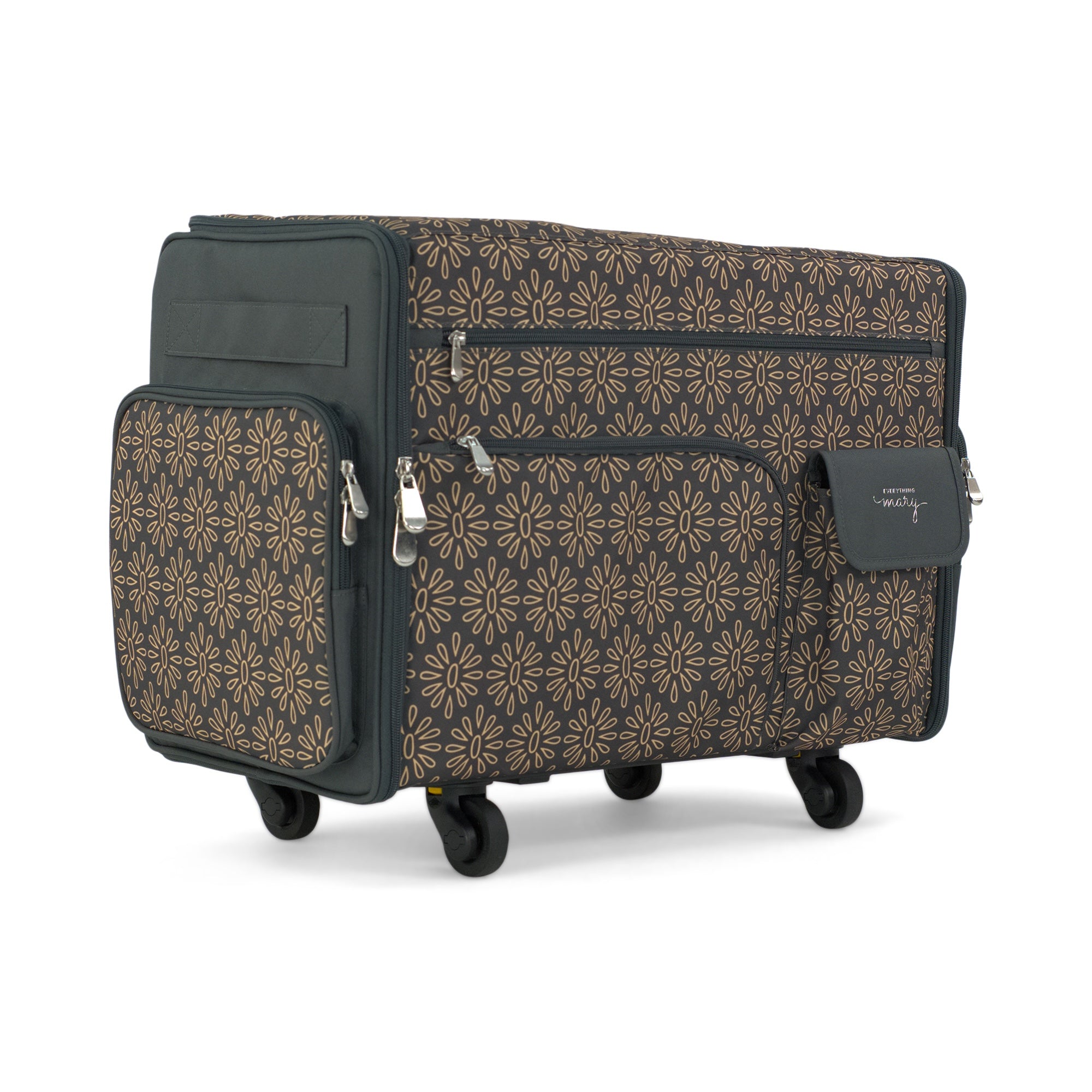 Everything Mary XL Rolling Sewing Machine Case with Wheels in Grey Geometric – Sewing Machine Tote Bag for Travel, Classes & Quilting