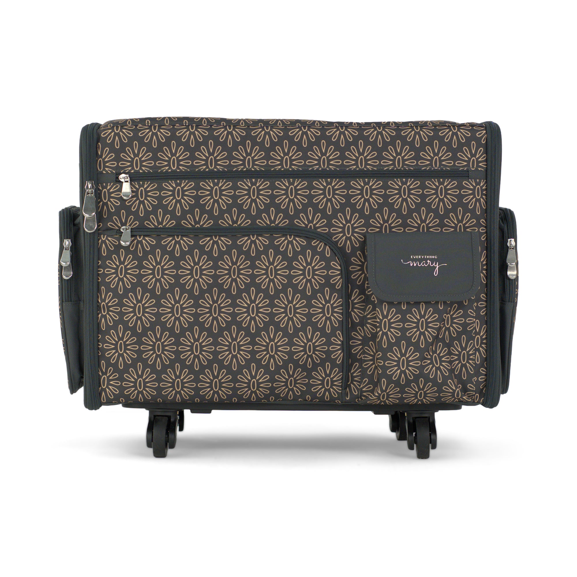 Everything Mary XL Rolling Sewing Machine Case with Wheels in Grey Geometric – Sewing Machine Tote Bag for Travel, Classes & Quilting