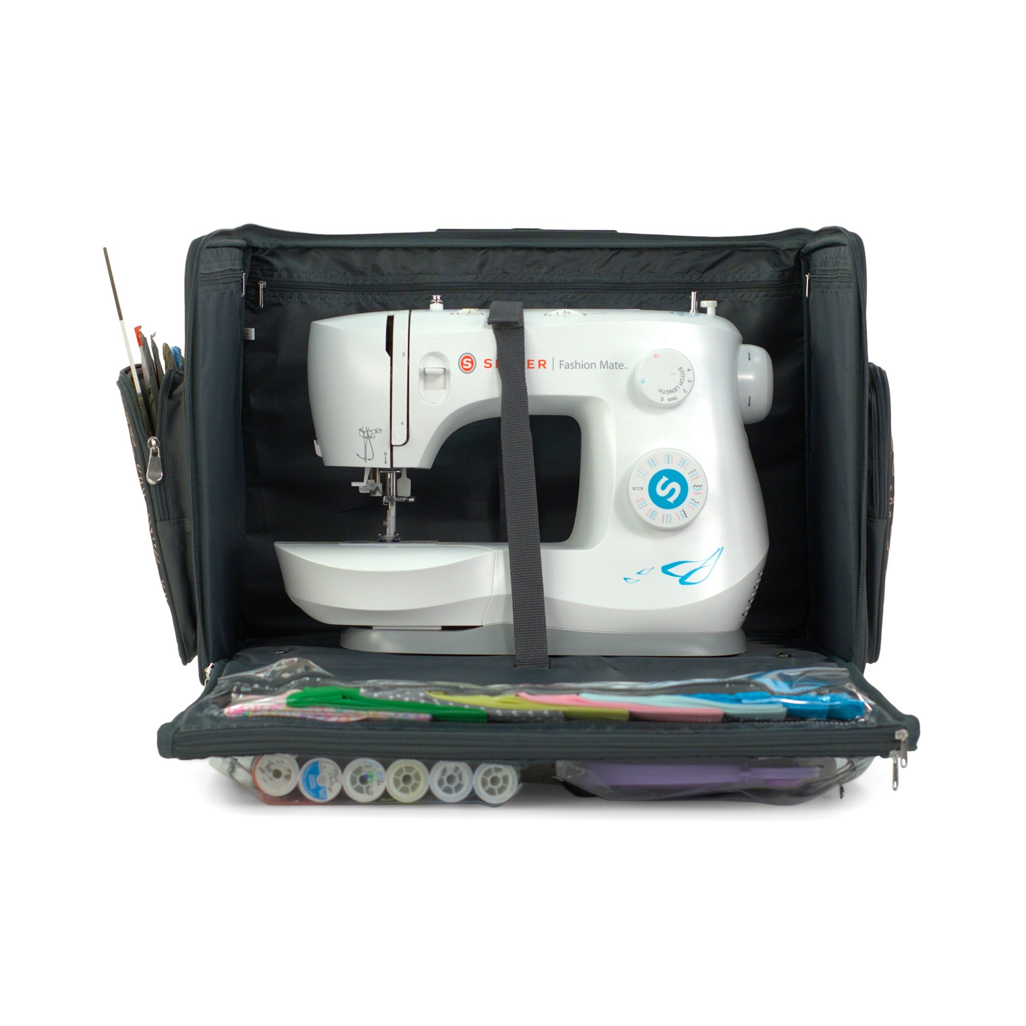 Everything Mary XL Rolling Sewing Machine Case with Wheels in Grey Geometric – Sewing Machine Tote Bag for Travel, Classes & Quilting