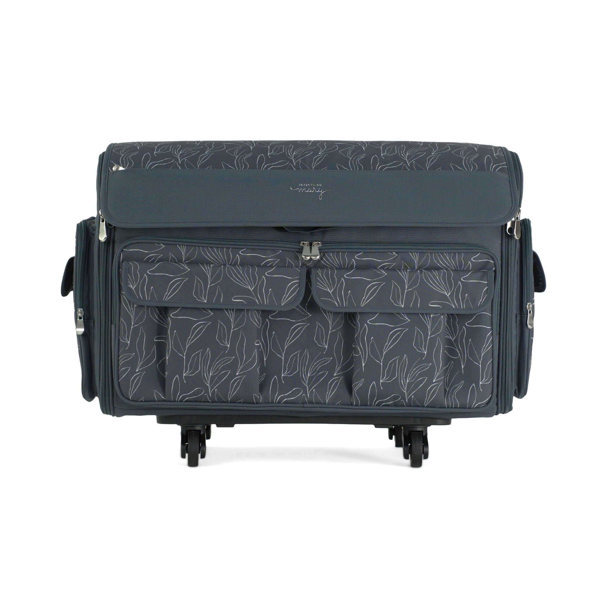 Everything Mary XXL Rolling Sewing Machine Case with Wheels in Line Floral Print – Oversized Sewing Machine Tote Bag for Travel & Classes