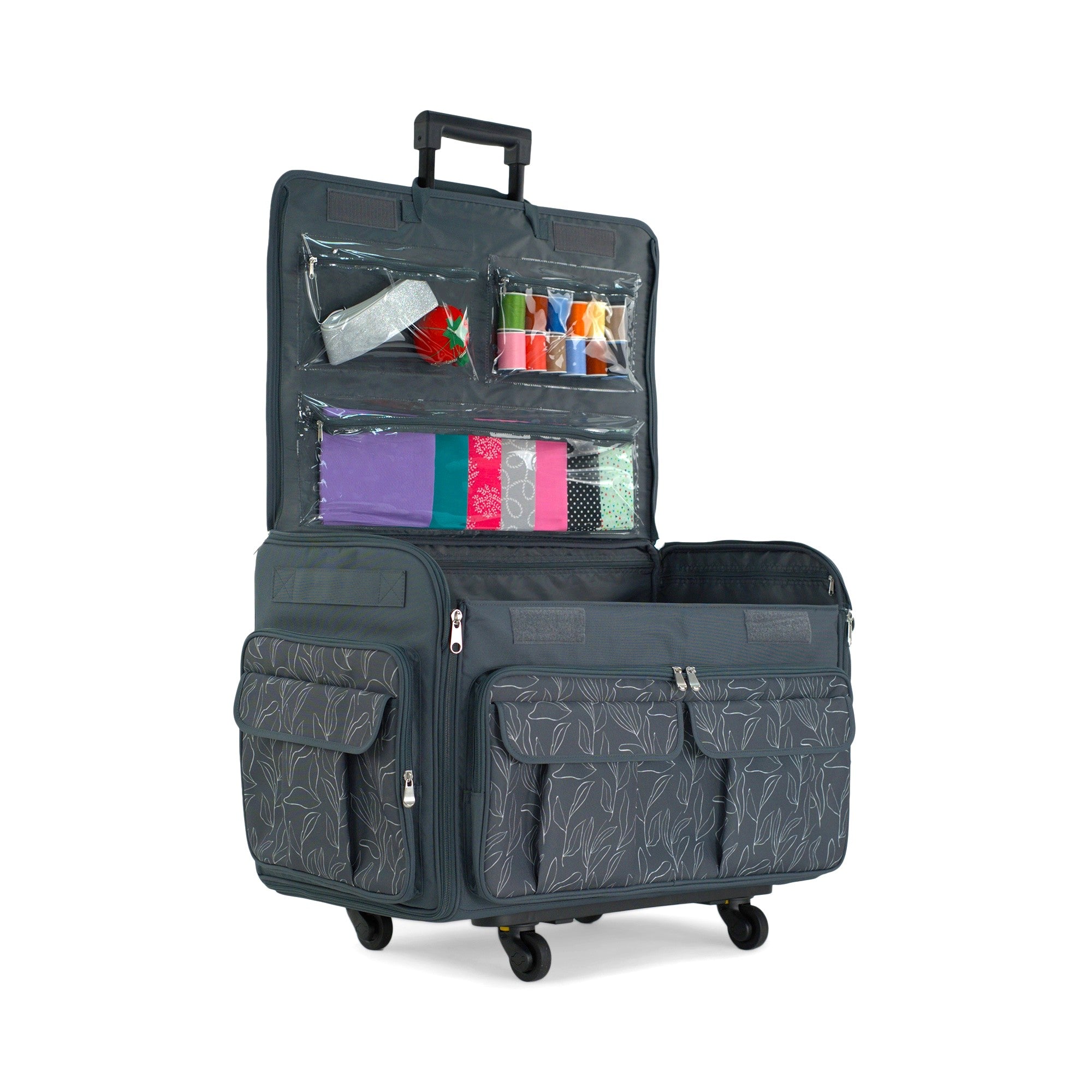 Everything Mary XXL Rolling Sewing Machine Case with Wheels in Line Floral Print – Oversized Sewing Machine Tote Bag for Travel & Classes