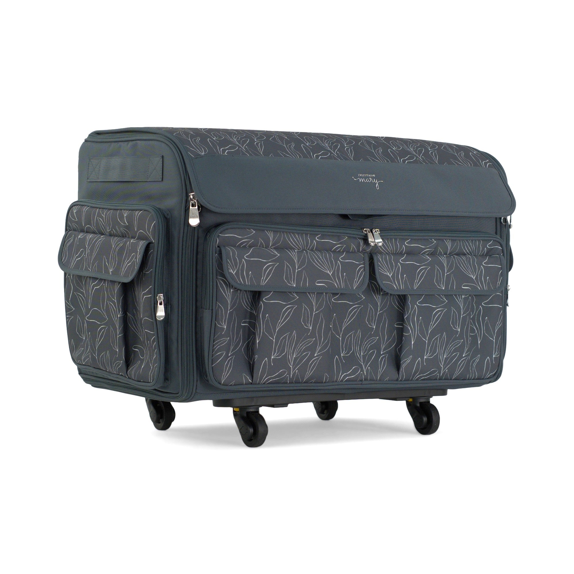 Everything Mary XXL Rolling Sewing Machine Case with Wheels in Line Floral Print – Oversized Sewing Machine Tote Bag for Travel & Classes