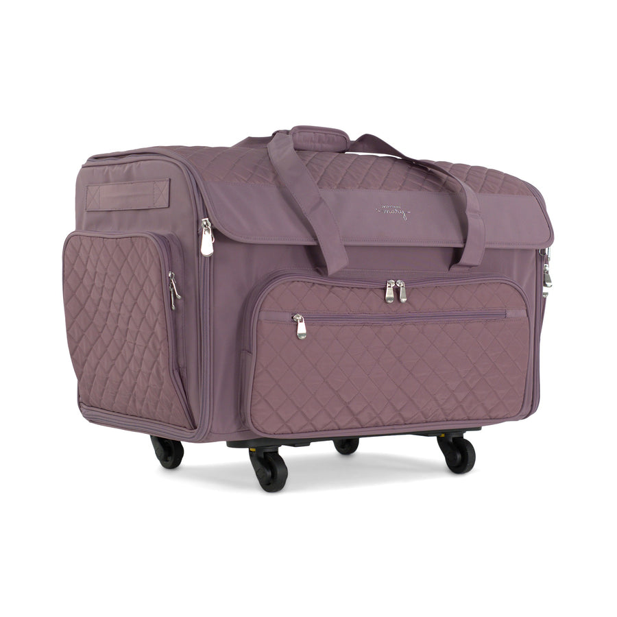 Everything Mary XXL Rolling Sewing Machine Case with Wheels in Purple Quilted – Oversized Sewing Machine Tote Bag for Travel & Classes