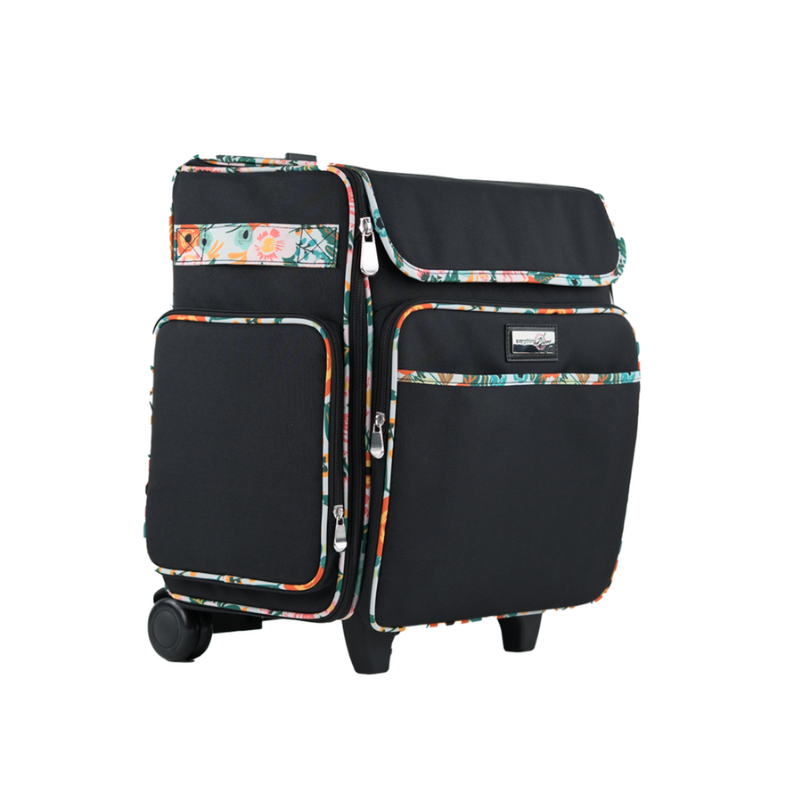 Collapsible Rolling Scrapbook & Featherweight Case, Black & Floral