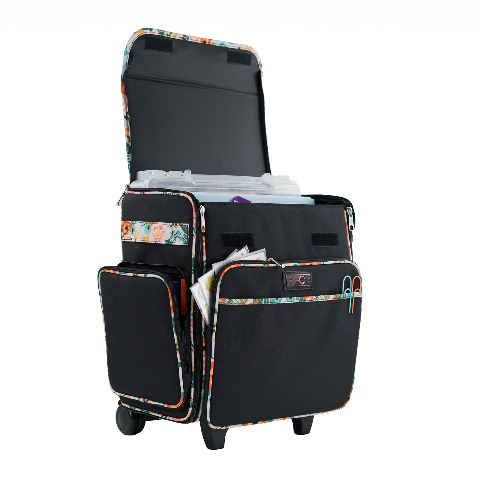 Collapsible Rolling Scrapbook & Featherweight Case, Black & Floral