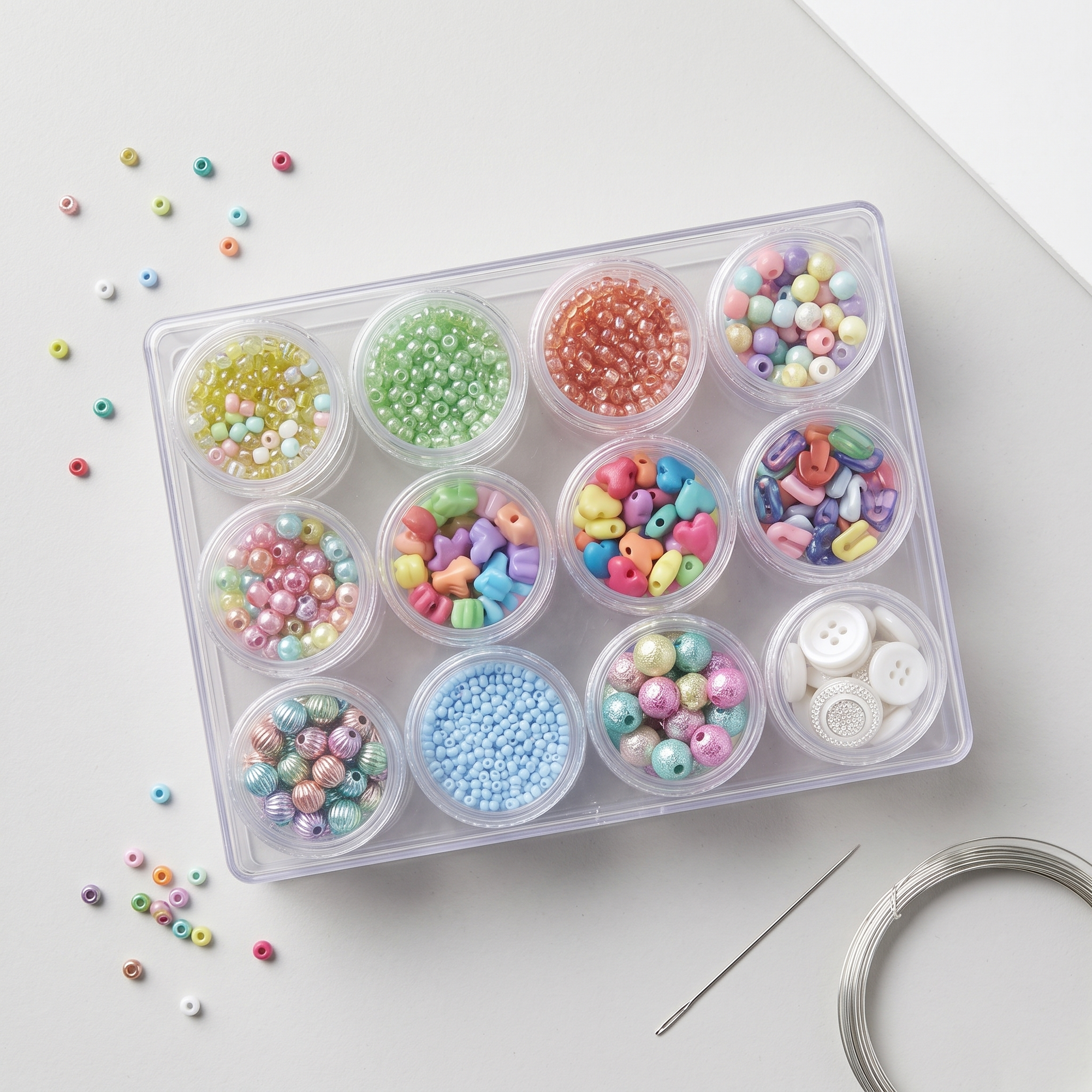 Everything Mary Clear Bead Organizer with 12 Removable Jars – Portable Storage for Jewelry, Diamond Art, and Small Craft Supplies