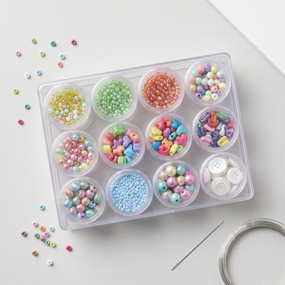 Everything Mary Clear Bead Organizer with 12 Removable Jars – Portable Storage for Jewelry, Diamond Art, and Small Craft Supplies