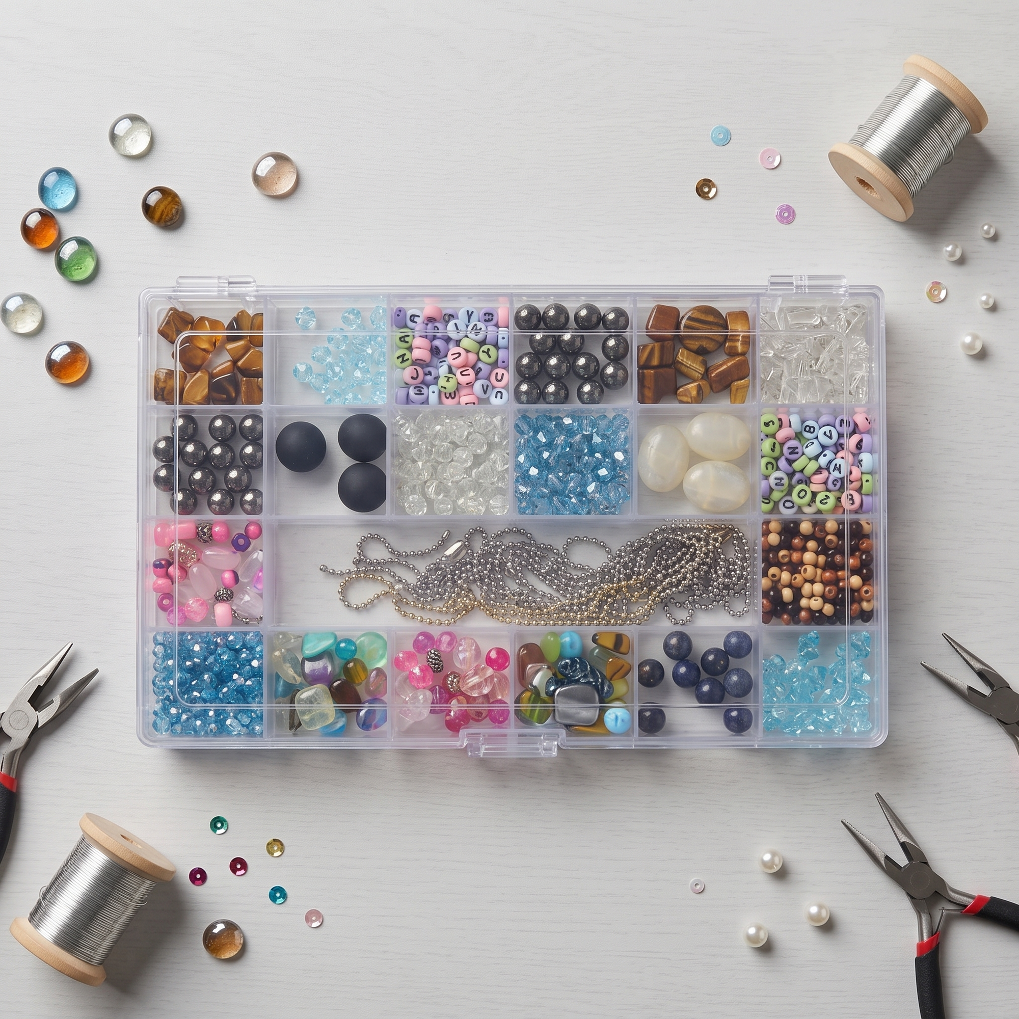 Everything Mary 21-Compartment Bead Storage Box – Clear Organizer for Jewelry, Diamond Art, and Small Craft Supplies