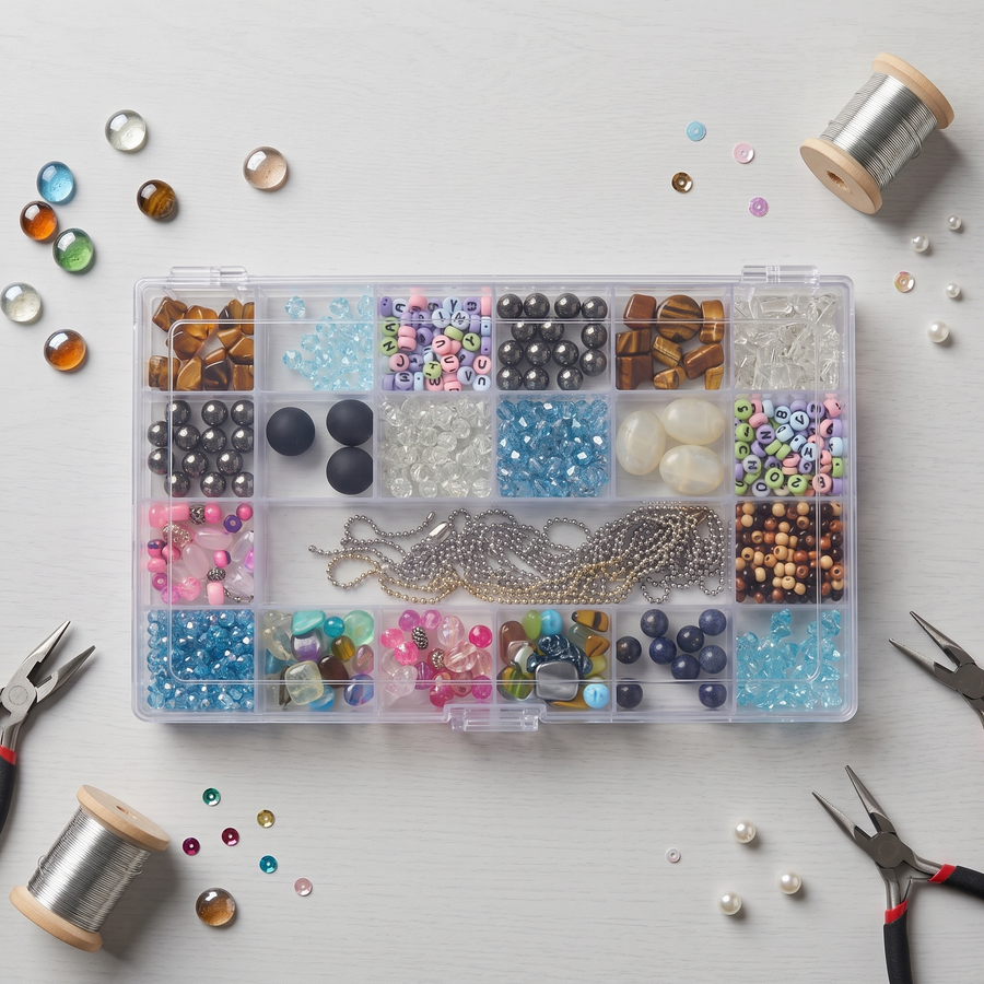 Everything Mary 21-Compartment Bead Storage Box – Clear Organizer for Jewelry, Diamond Art, and Small Craft Supplies