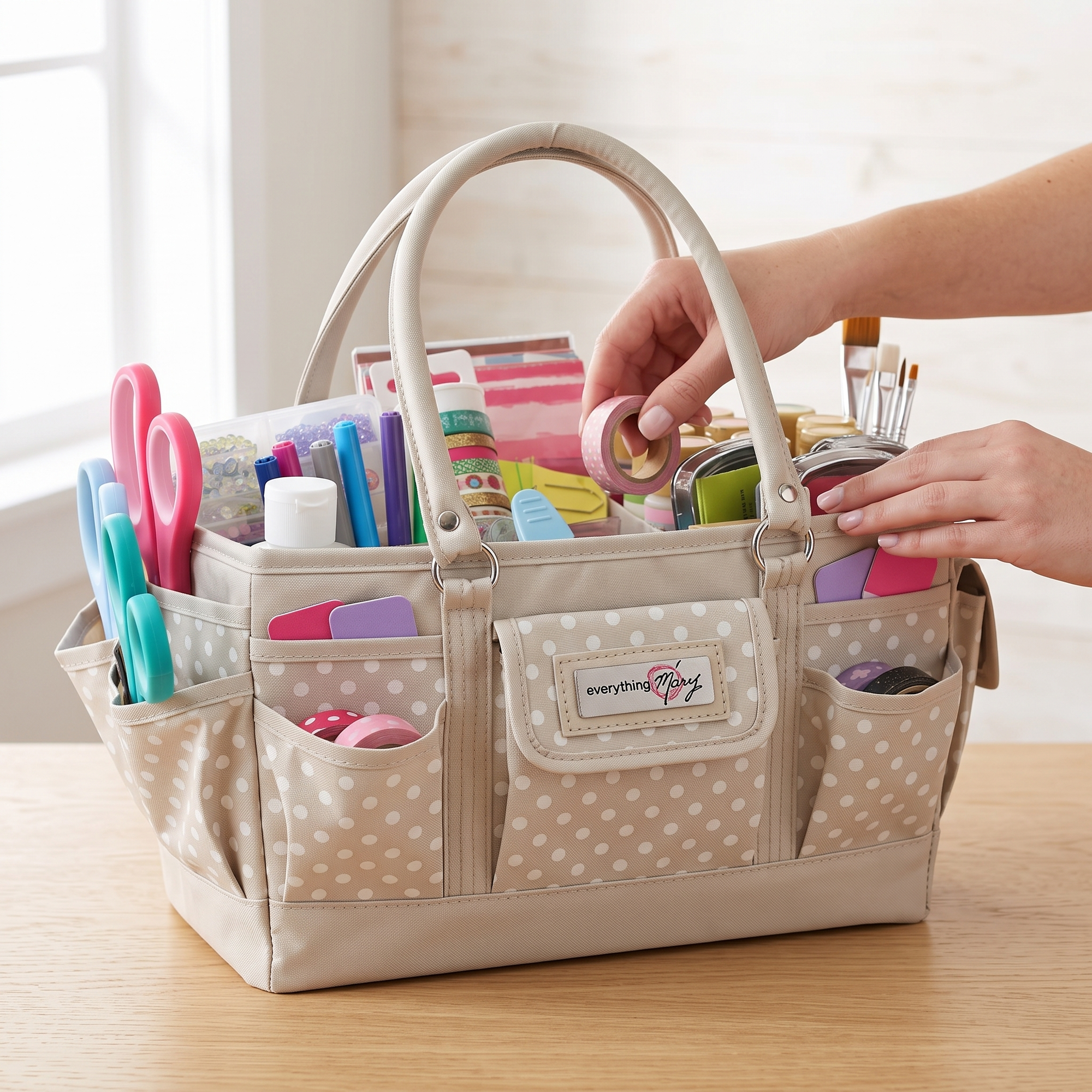 Deluxe Store & Tote Craft Organizer, Tan Dot