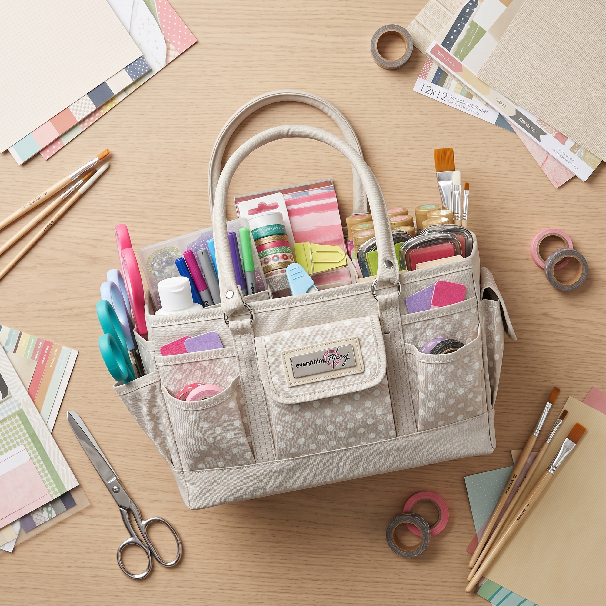 Deluxe Store & Tote Craft Organizer, Tan Dot