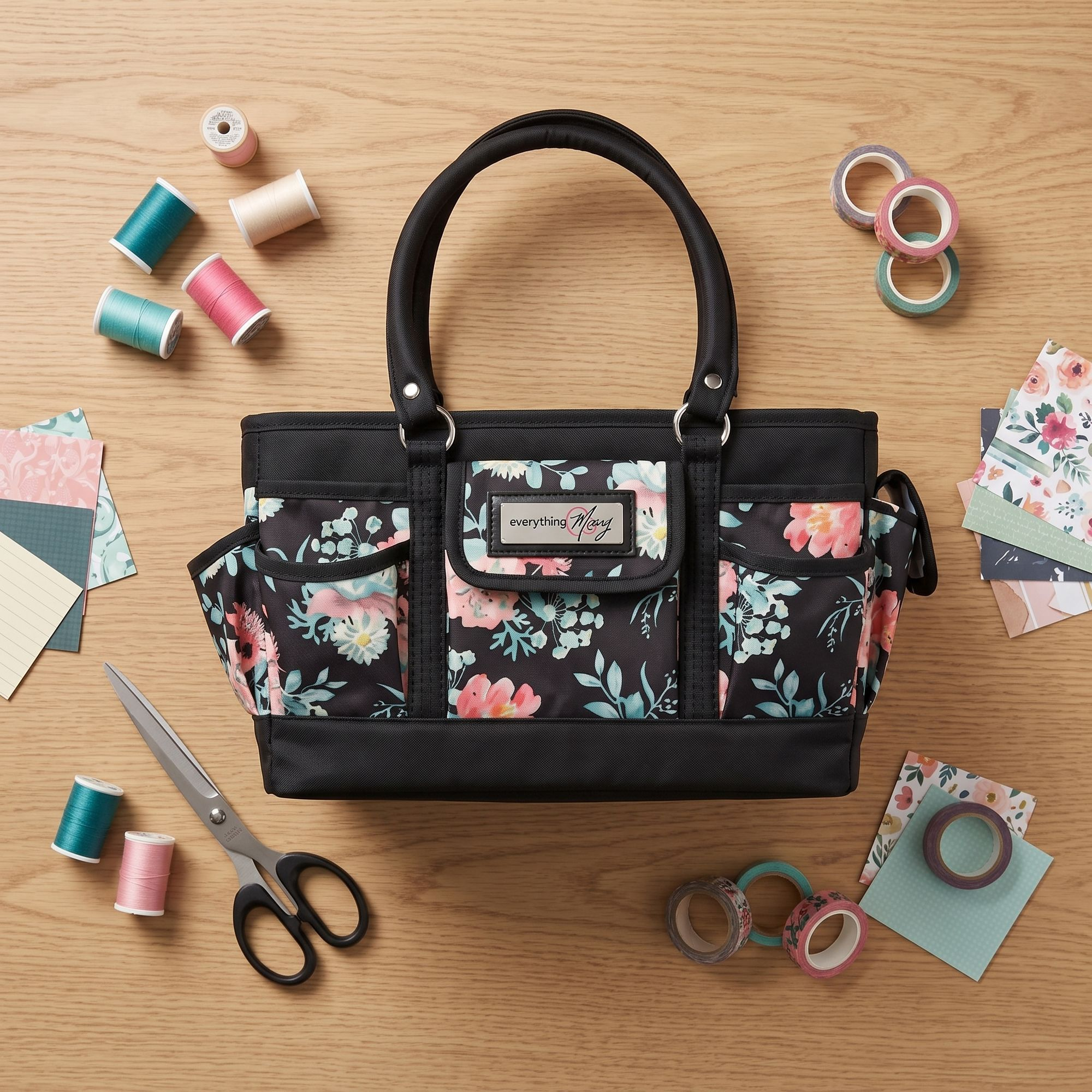 Deluxe Store & Tote Craft Organizer, Black & Floral
