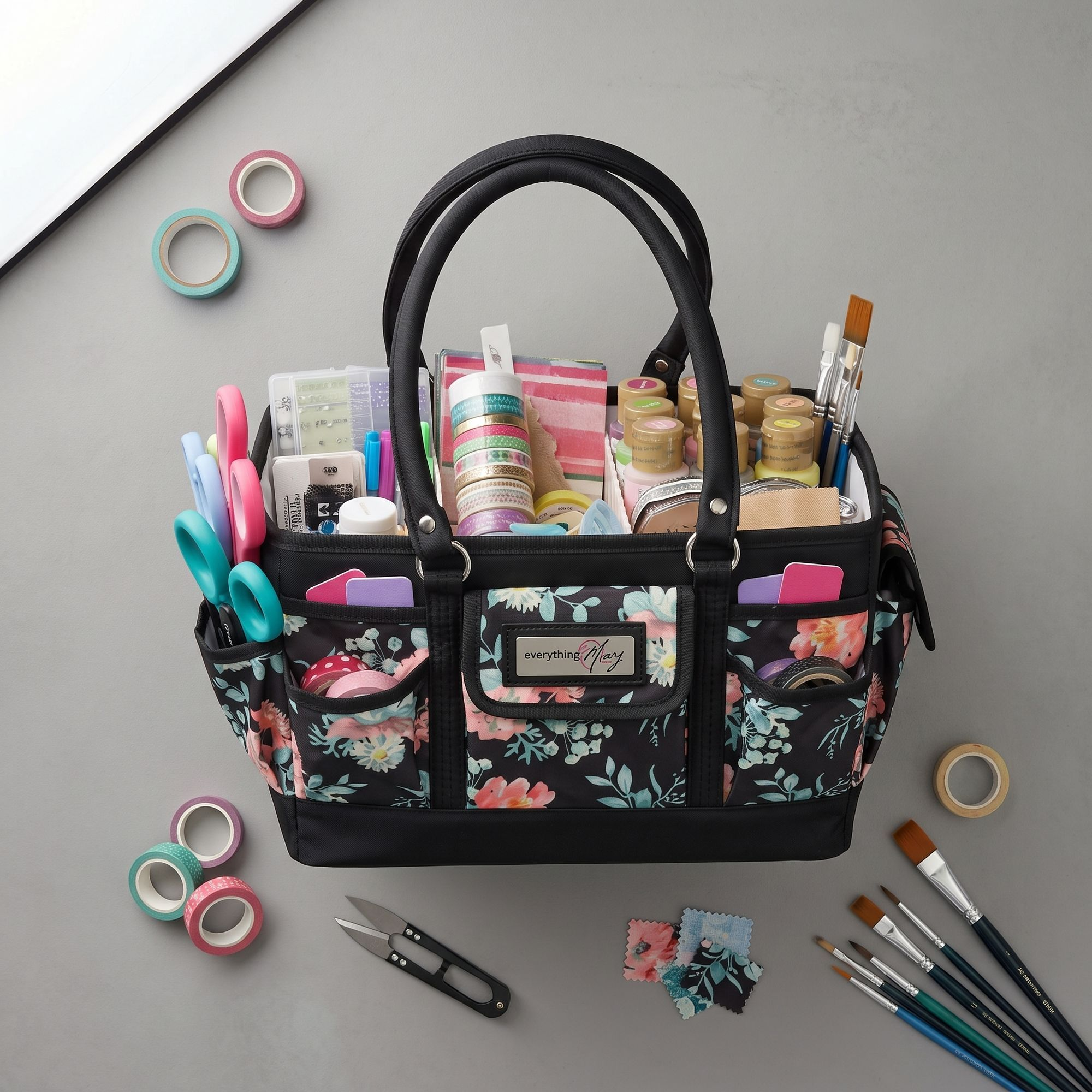 Deluxe Store & Tote Craft Organizer, Black & Floral