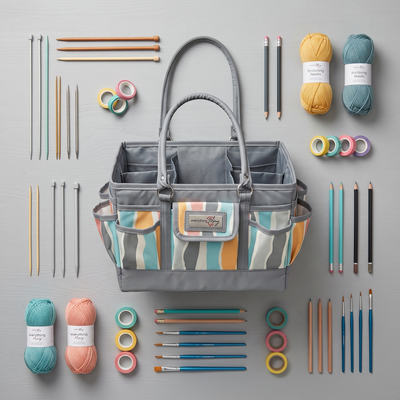 Deluxe Store & Tote Craft Organizer, Grey Stripes