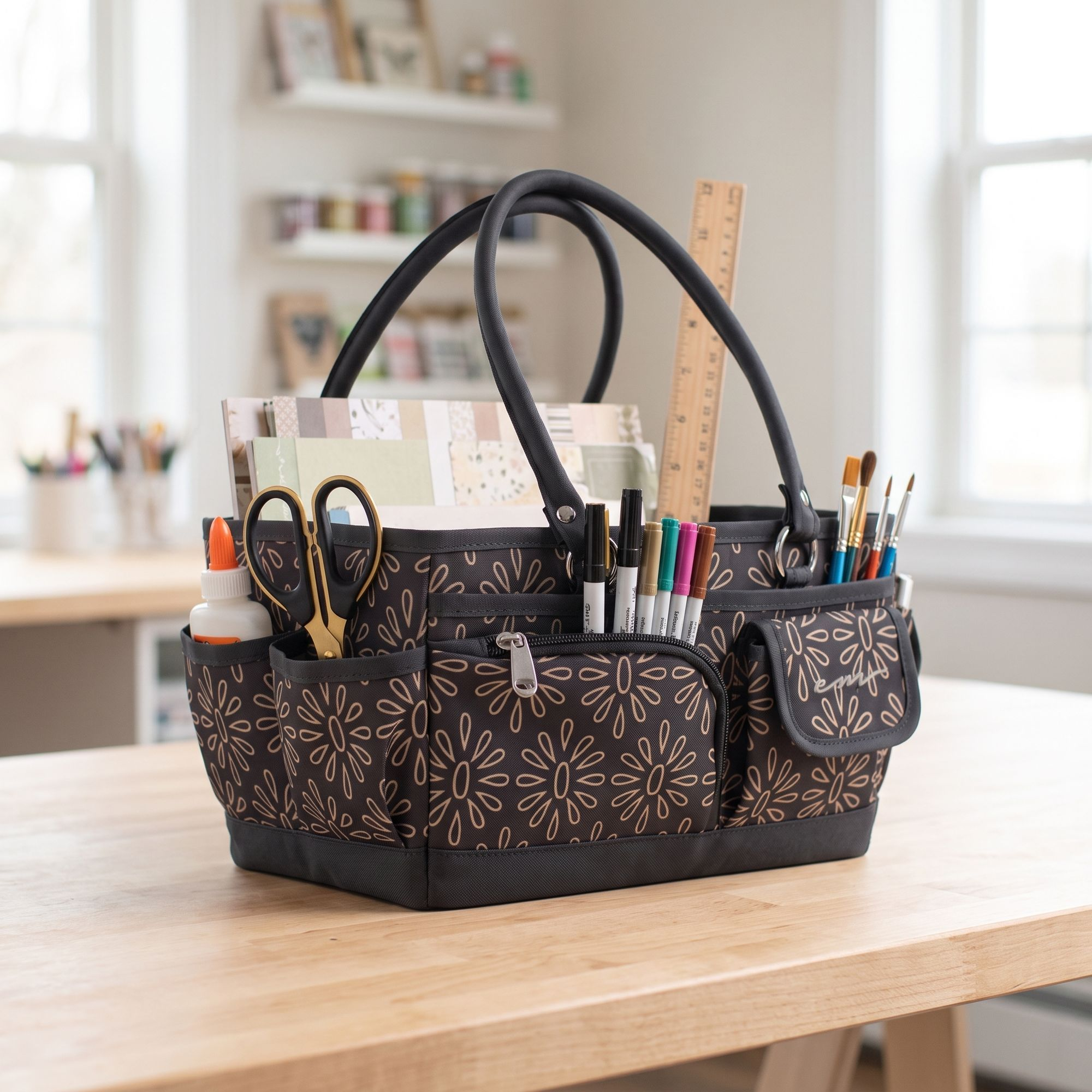 Everything Mary Store N Tote | Tan Floral