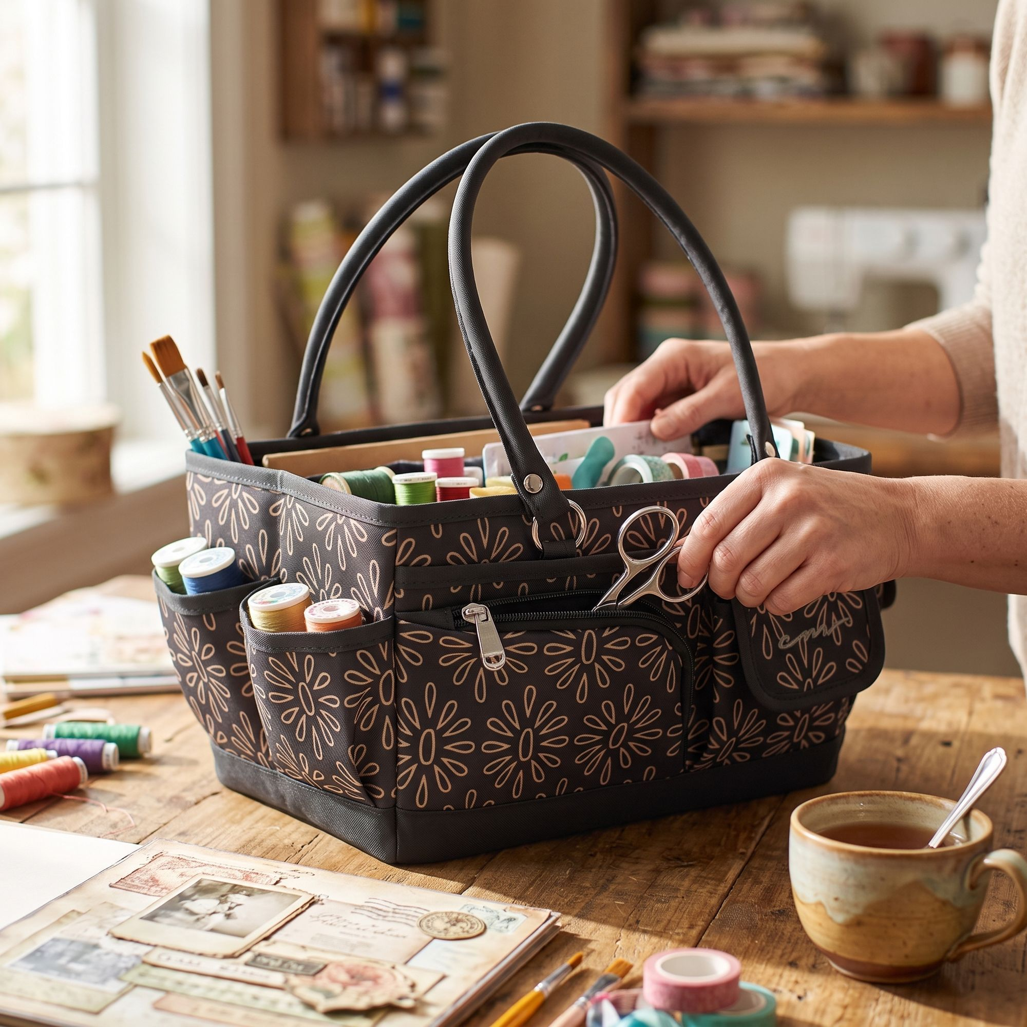 Everything Mary Store N Tote | Tan Floral