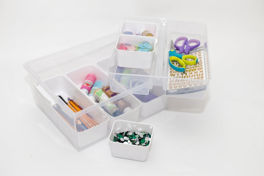 Everything Mary 7-Piece Clear Plastic Craft & Hobby Storage Container – Organizer with Removable Bins for Supplies, Tools, and DIY Projects