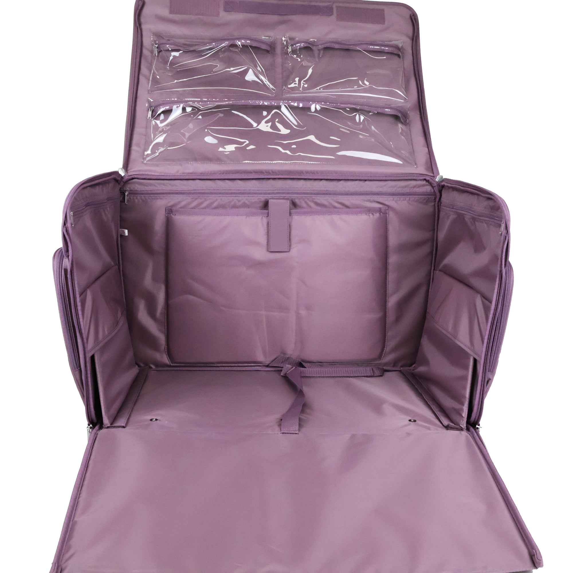 Everything Mary XXL 4 Wheel Collapsible Rolling Sewing Machine Storage Case, Purple Quilted