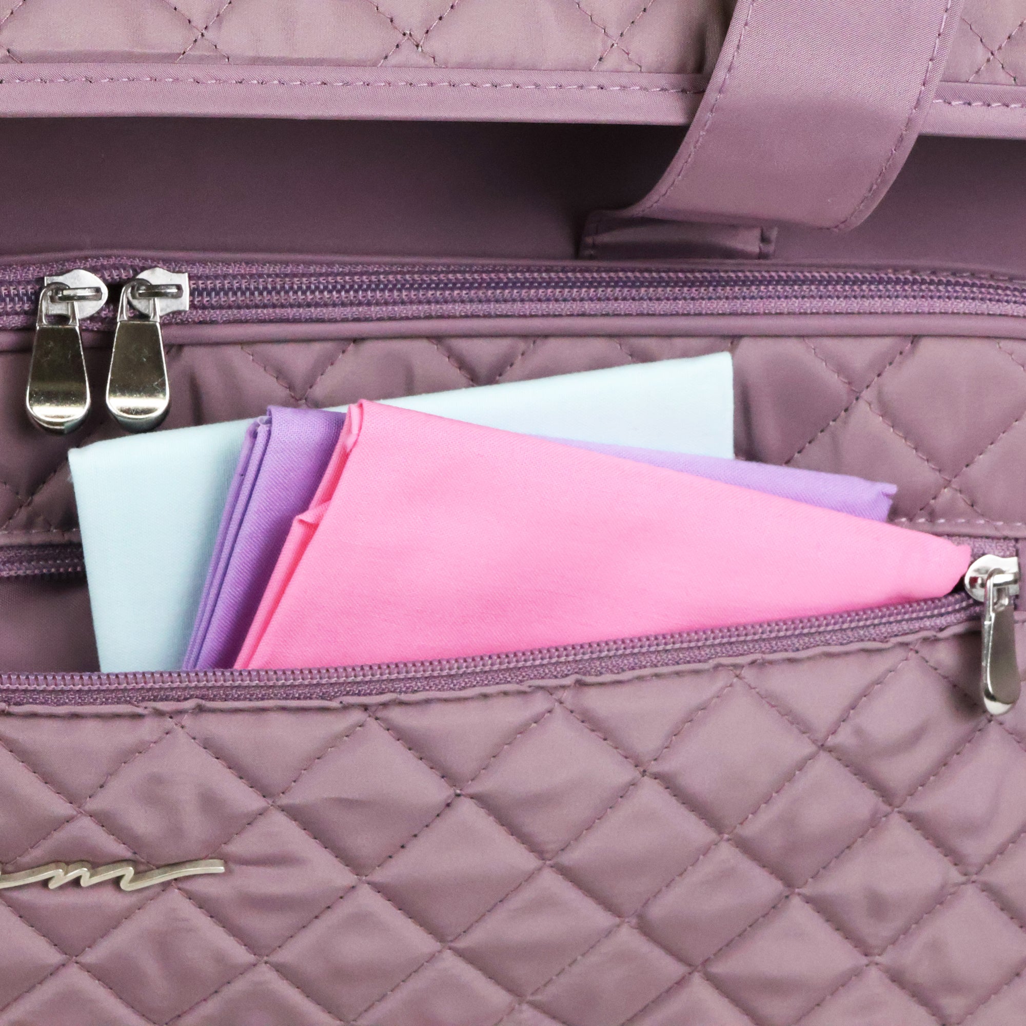 Everything Mary XXL 4 Wheel Collapsible Rolling Sewing Machine Storage Case, Purple Quilted