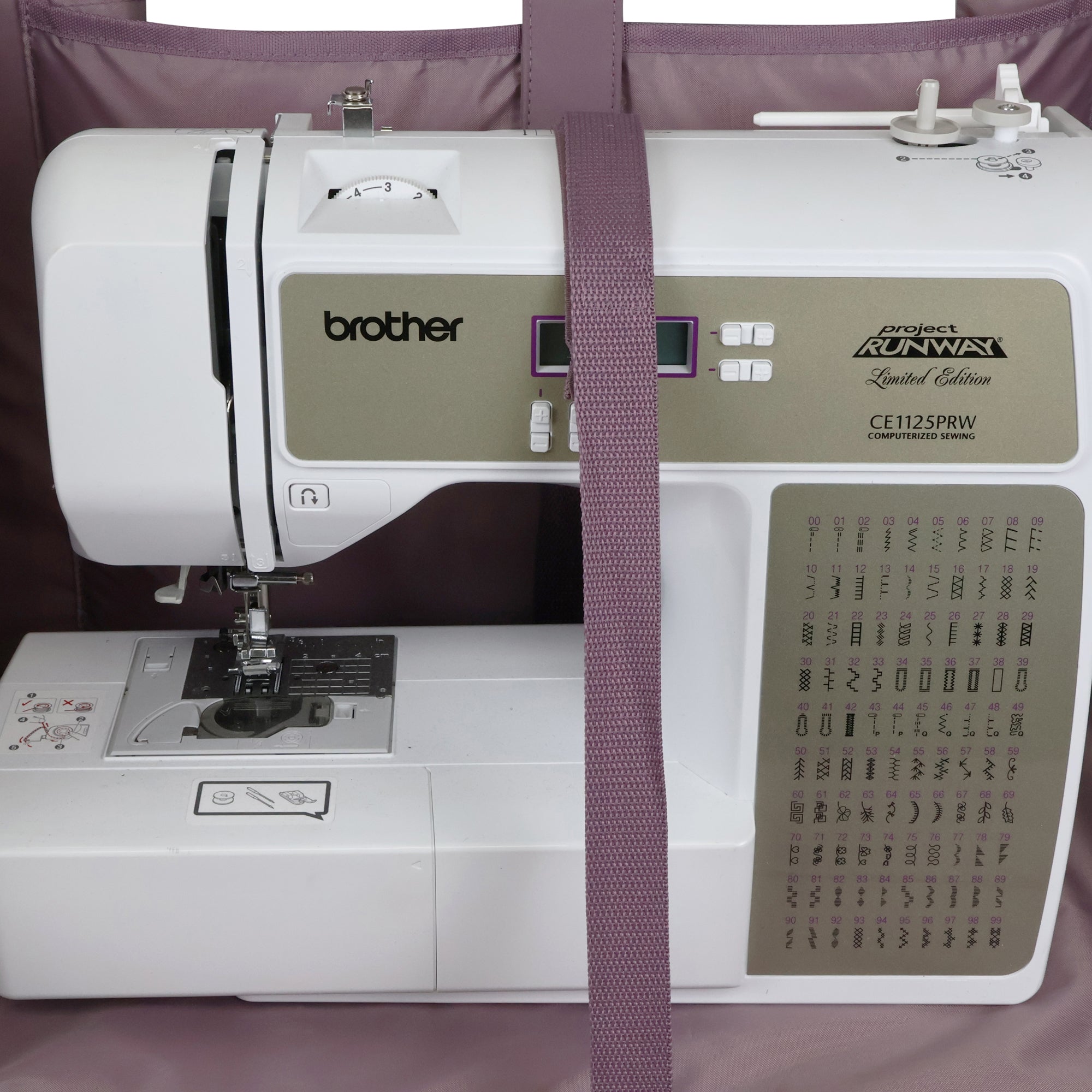 Everything Mary XXL 4 Wheel Collapsible Rolling Sewing Machine Storage Case, Purple Quilted