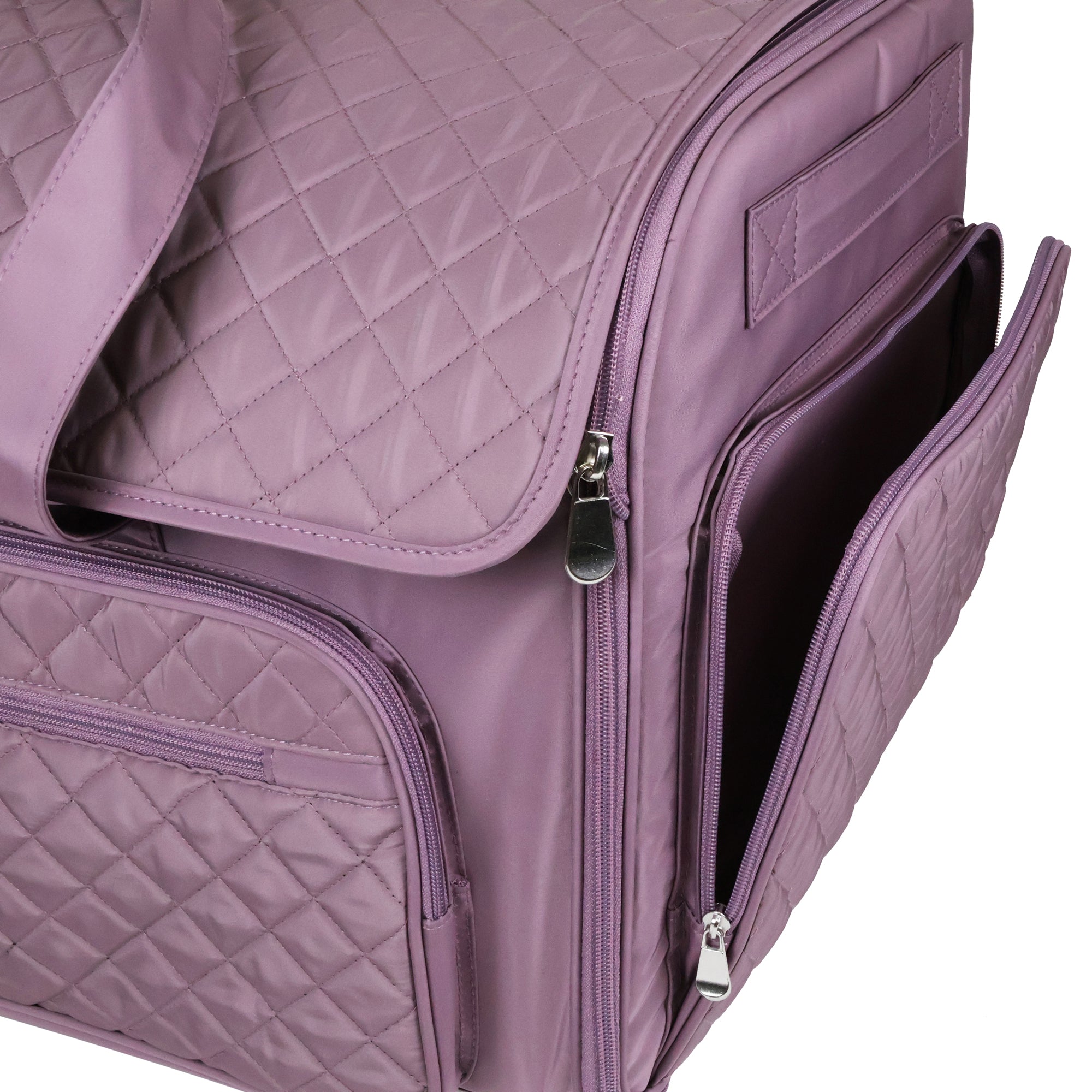 Everything Mary XXL 4 Wheel Collapsible Rolling Sewing Machine Storage Case, Purple Quilted