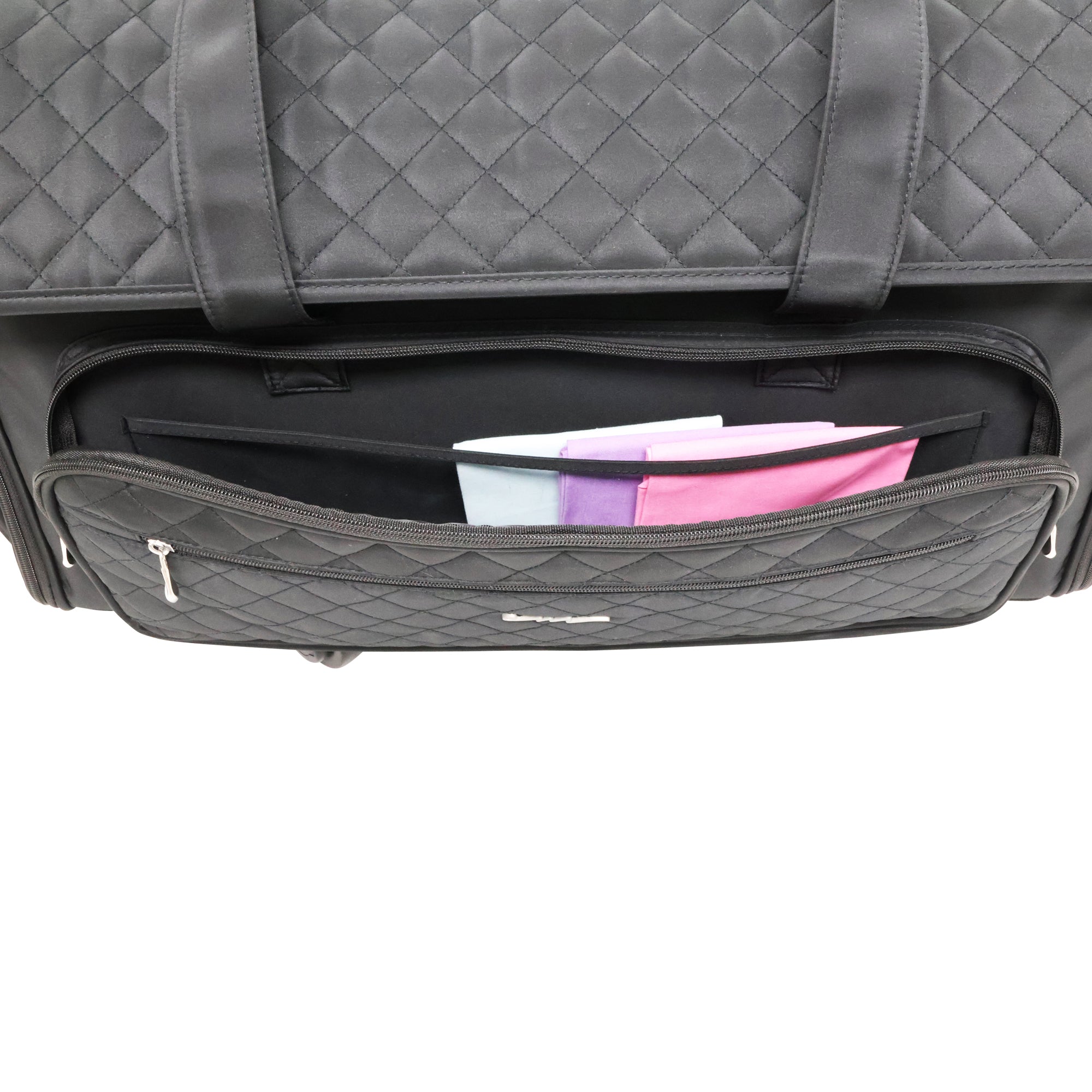 Everything Mary XXL 4 Wheel Collapsible Rolling Sewing Machine Storage Case, Black Quilted