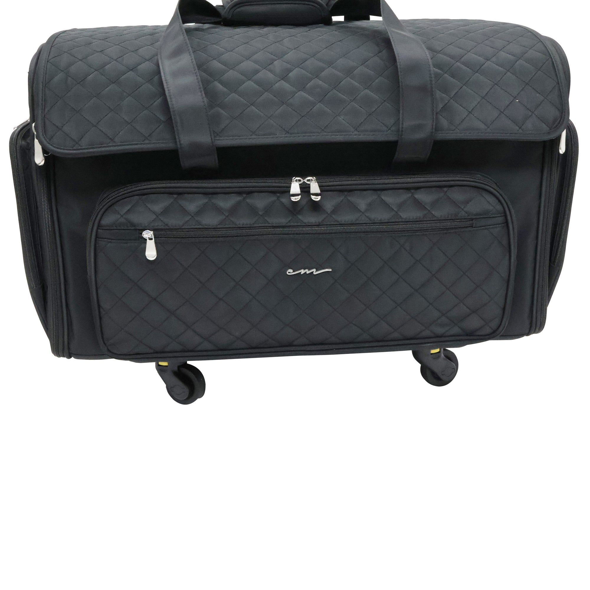 Everything Mary XXL 4 Wheel Collapsible Rolling Sewing Machine Storage Case, Black Quilted